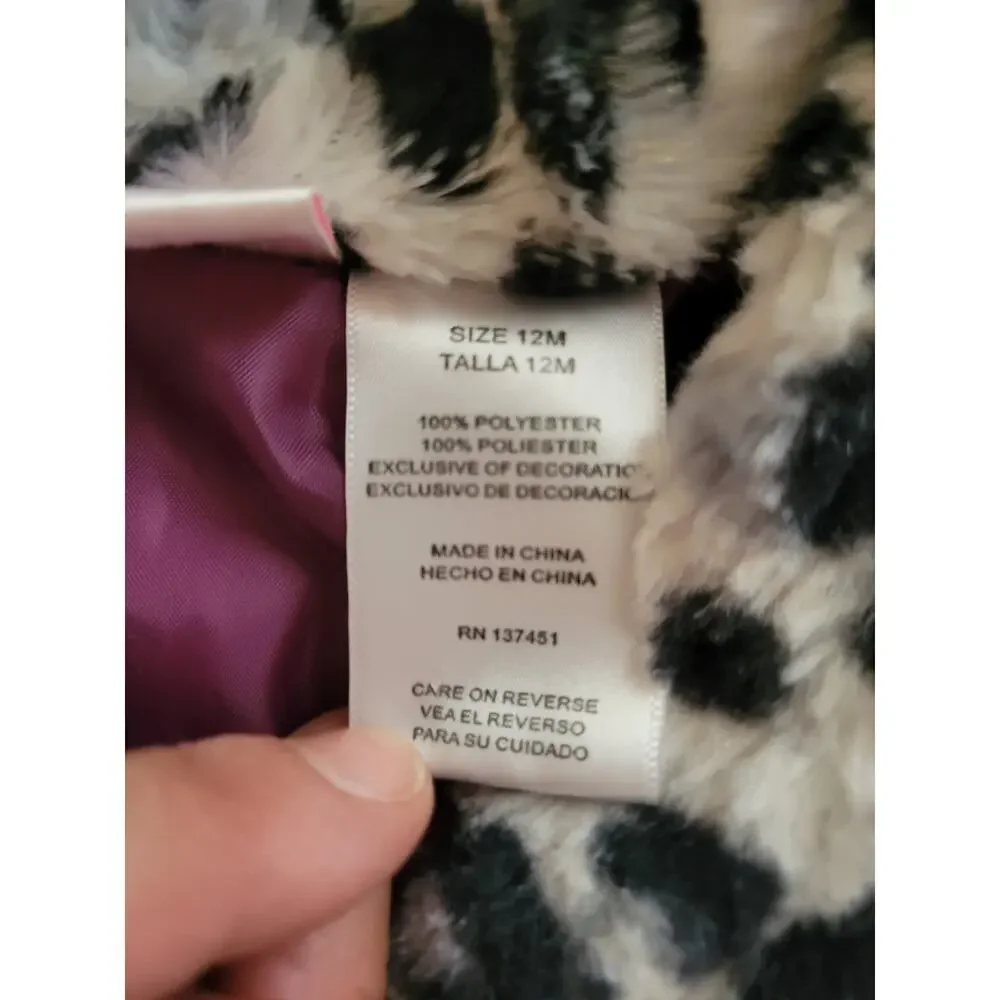 Petite Bears 12 month girls Dalmatian print fuzzy vest, black, white - Picture 5 of 6